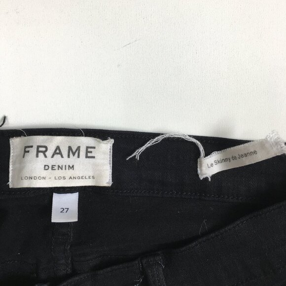 FRAME Denim Le Skinny De Jeanne Film Noir Black Wash Distressed Slim Fit Jeans - Picture 2 of 11